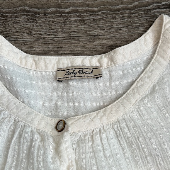 Lucky Brand White Top Boho Long Sleeve Ivory Small V-Neck Button Front - Picture 4 of 7